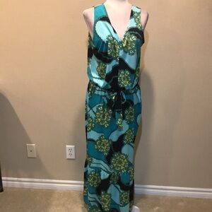 NWT Ashley Stewart Green Floral Layered Hem Tie Waist V Neck Maxi Dress- 14/16